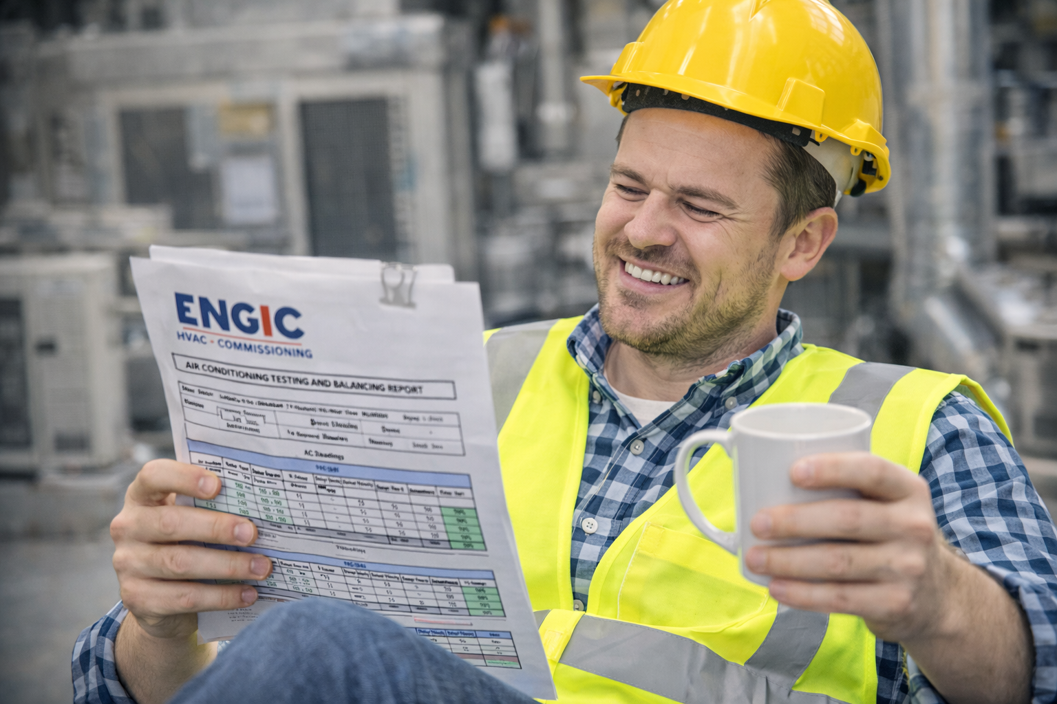 HVAC as-built drawing showing final ductwork, pipework, and equipment layout verified during commissioning