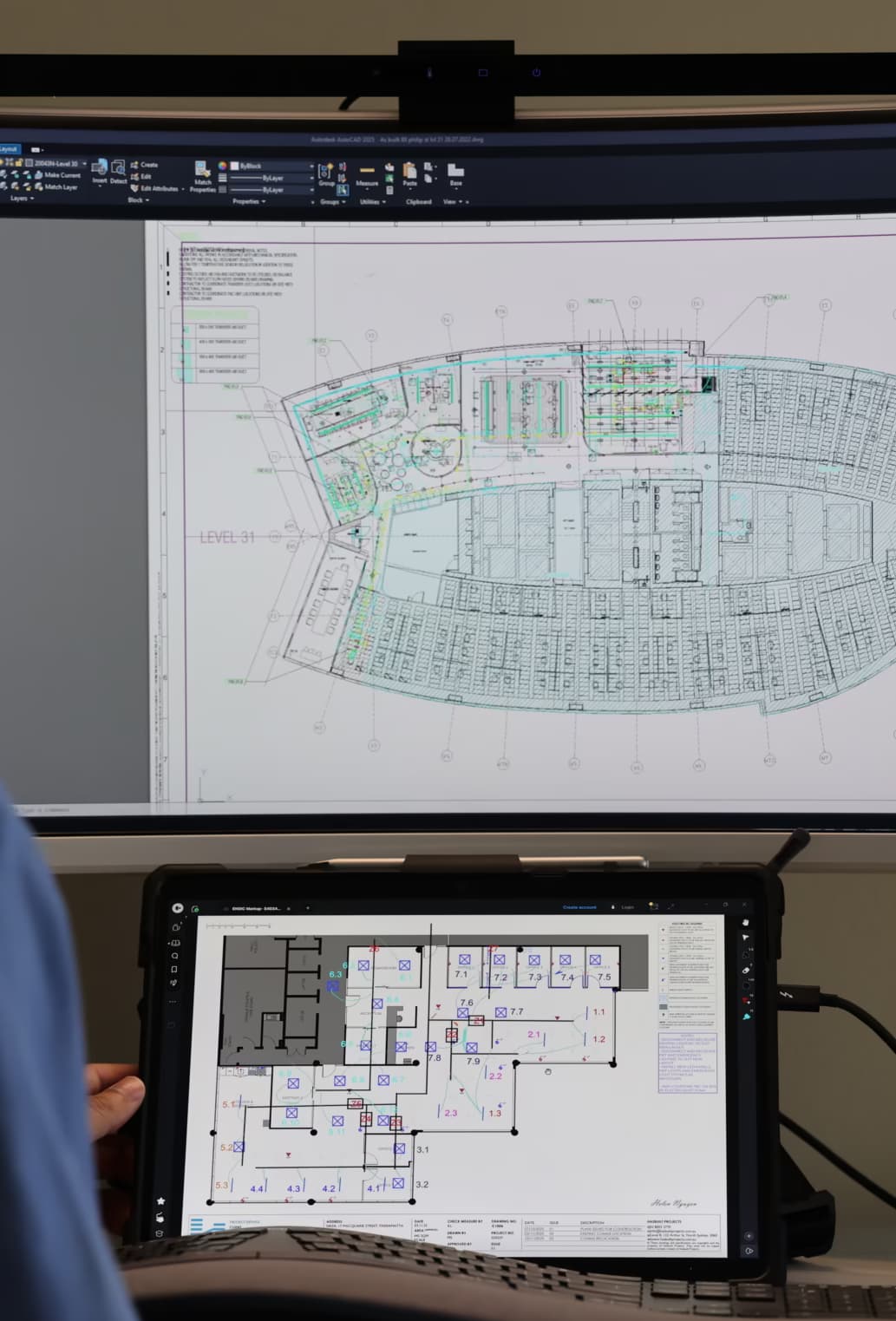 HVAC as-built drawings reviewed in AutoCAD during air balancing and commissioning