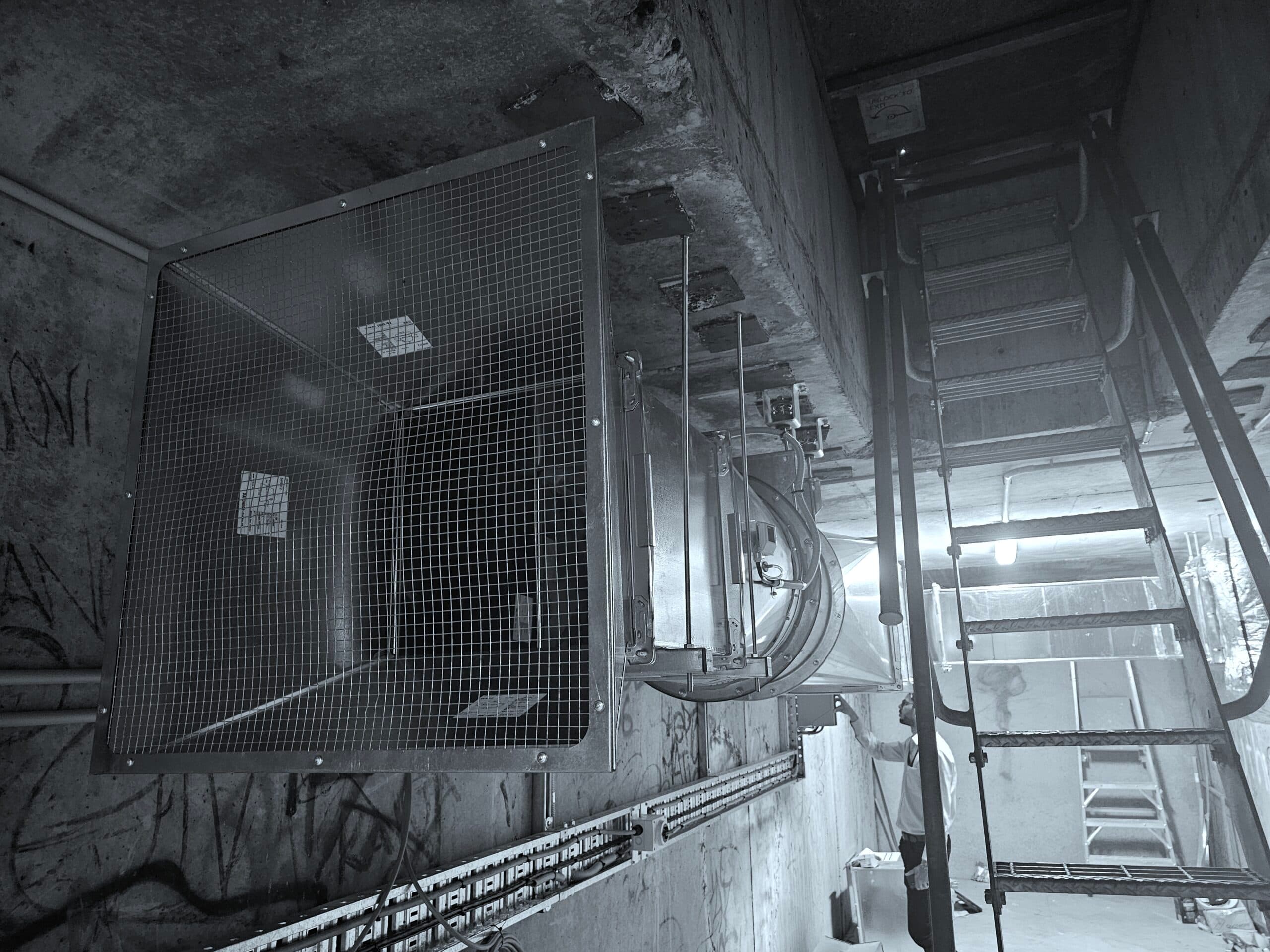 Exhaust fan and ductwork inspection in a commercial plant room